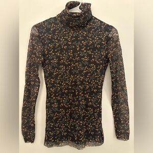 Ganni Black Print Mesh Top